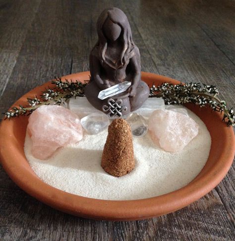 Goddess Altar. Complete set with crystals, herbs, Selenite wand, Palo Santo incense cone. Meditation/ Goddess/Mother Earth. Sage, Palo Santo by SugarMuses on Etsy