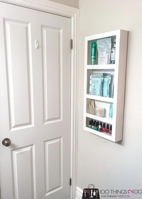 Behind-the-door-storage, behind the door storage rack, DIY door storage #BathroomStorage Storage Behind Door, Behind Door Storage, Door Bathroom, Bathroom Storage Shelves, Bathroom Units, Bathroom Door, Small Bathroom Storage, Girls Bathroom, Bathroom Storage Cabinet