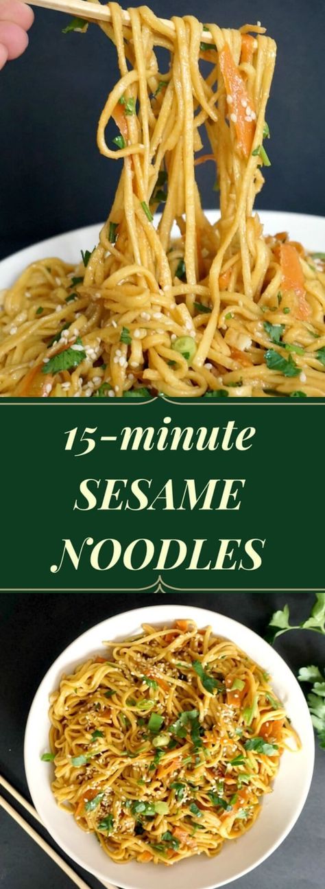 Sesame noodles, a delicious and healthy Chinese recipe that is ready in about 15 minutes. The quickest and easiest vegetarian dinner for busy families. #sesamenoodles, #noodles , #chinese , #chinese_new_year , #quickrecipes , #dinner , #dinnerrecipes ,  #vegetarianrecipes Noodles Chinese, Healthy Chinese Recipes, Healthy Chinese, Sesame Noodles, Chinese Recipe, Easy Vegetarian Dinner, Easy Chinese Recipes, God Mat, Julia Child