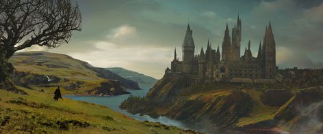 ArtStation - Harry Potter - Hogwarts, Jerome Comentale Hogwarts Landscape Wallpaper, Harry Potter Scenery Backgrounds, Harry Potter Background Laptop, Hogwarts Scenery, Harry Potter Wallpaper Pc, Harry Potter Landscape, Hogwarts Landscape, Gouache Reference, Harry Potter Screencaps