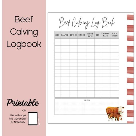 Excited to share this item from my #etsy shop: Beef Calving Logbook, Cow Calf Record Book, Cattle Record, Printable Log Book, Goodnotes Log Book Beef Farming, Diet Planner, Lifestyle Planner, Declutter Challenge, Printable Notes, Cow Calf, Fitness Journal, Fitness Planner, Chore Chart