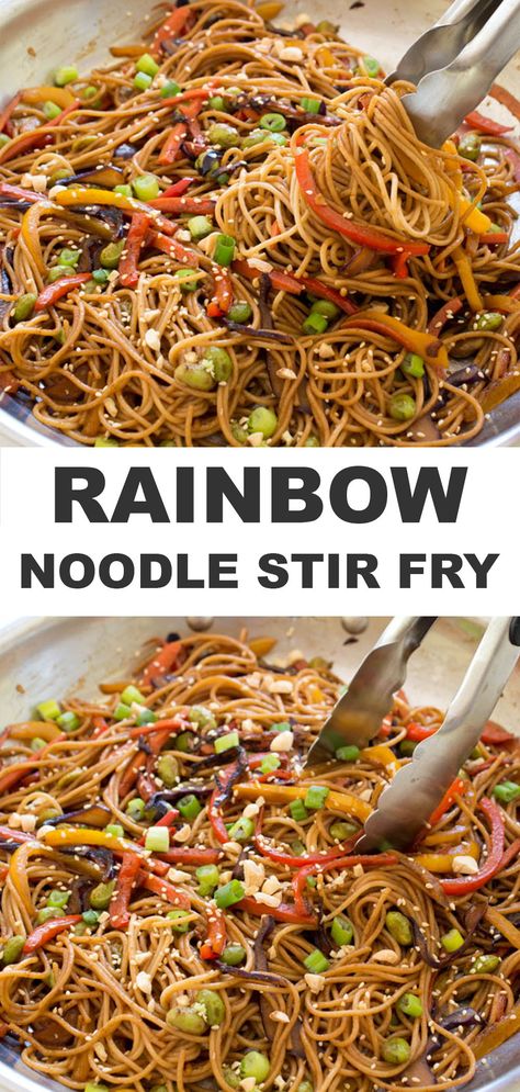 Rainbow Vegetable Noodle Stir-Fry. A quick and healthy weeknight dinner that takes less than 20 minutes to make! This Asian inspired noodle dish is loaded with nutrient packed ingredients and so much better for you than takeout. Easy and quick to make, even kids will love this healthy comfort food! | chefsavvy.com #chinese #rainbow #vegetable #stir #fry Rainbow Stir Fry, Kid Friendly Asian Recipes, Rainbow Meals, Vegetable Noodles, Healthy Weeknight Dinners, Veggie Stir Fry, Asian Inspired Recipes, Healthy Comfort Food, Noodle Dishes