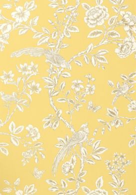 wallpaper--put a bird on it Thibaut Wallpaper, Yellow Textures, Yellow Home Decor, Toile Fabric, Yellow Wall, Front Rooms, Chinoiserie Wallpaper, Wall Papers, Yellow Wallpaper