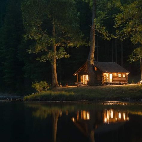 Cozy Forest Cabin, Cabin In Forest Aesthetic, Cabin In The Woods Aesthetic, Cottage At Night, Cabin In Forest, Finnish Cottage, Cabin In A Field, Cabin In The Woods At Night, Rainy Cabin In The Woods