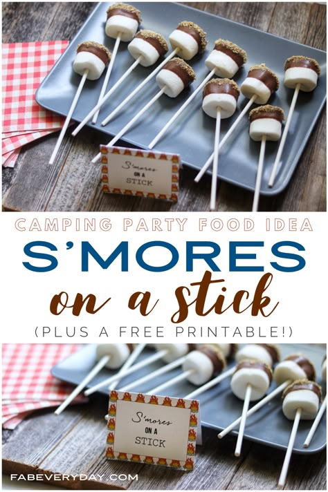 S’mores In Classroom, Eagle Scout Food Ideas, S’more Snack, Made Four Adventure, Camping Themed Party Food, Camping Party Food, Camping Party Foods, Happy Camper Party, Marshmallows On A Stick