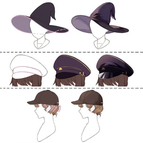 Hat Shading Drawing, Hat Shading Reference, Witch Hat Drawing Reference, Hat Reference Drawing, Hat Drawing Reference, Anime Hats, Shading Drawing, Eye Drawing Tutorials, Art Help