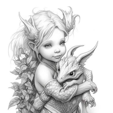 Realistic Fairy Drawing, Greyscale Coloring Pages, Cool Dragon Drawings, Greyscale Colour, Badass Pictures, Grayscale Art, Free Adult Coloring Printables, Colored Pencil Art Projects, Baby Dragons