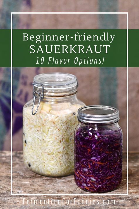 Fermented Sauerkraut Recipes, Fermented Vegetables Recipes, Make Sauerkraut, Making Sauerkraut, Fermented Sauerkraut, Homemade Sauerkraut, Fermented Cabbage, Sauerkraut Recipes, Fermentation Recipes