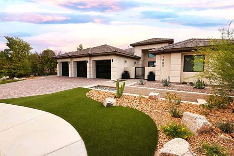 Arizona Front Yard Landscaping, Arizona Front Yard, Landscape Ideas With Rocks, Corner Lot Landscaping, Desert Landscape Ideas, Improve Curb Appeal, Low Maintenance Landscaping, Corner Lot, Desert Landscape