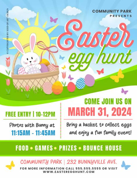 Cute Colorful Easter Egg Hunt Event Flyer, easter bunny, butterfly, easter basket, easter holiday event flyer, instant download, editable digital download, cute sunny easter flyer template, clouds, colorful easter eggs, easter holiday event flyer, easter family event, kids children easter egg hunt flyer. Easter Egg Hunt Flyer, Easter Flyer, Bunny Butterfly, Easter Flyers, Easter Printables Free, Eggs Easter, Easter Holiday, Coloring Easter Eggs, Family Event