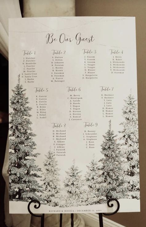 Winter Wedding Seating Cards, Rustic Winter Wedding Seating Chart, Seating Chart Wedding Winter, Wedding Theme Ideas Winter, Winter Wonderland Seating Chart, Seating Chart Winter Wedding, Winter Seating Chart, Winter Wedding Seating Chart Ideas, Winter Wedding Design