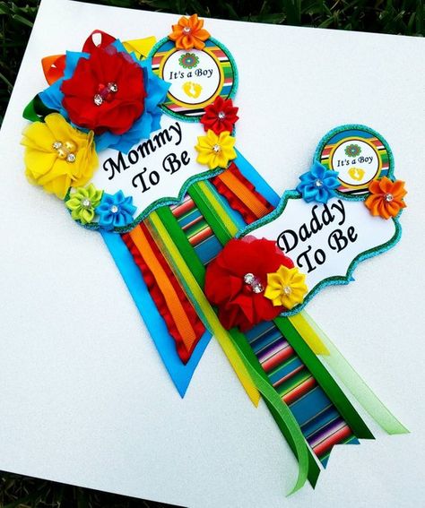 Mexican Theme Baby Shower, Baby Shower Badge, Mexican Baby Shower, Mexican Babies, Boy Baby Shower Ideas, Baby Reveal Party, Baby Shower Corsage, Fiesta Theme Party, Mexican Party Theme