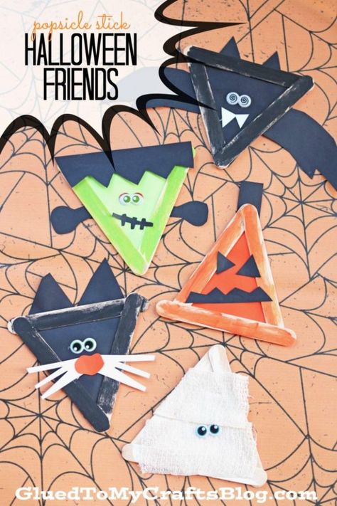 Popsicle Stick Halloween Friends - Kid Craft Popsicle Stick Halloween, Aesthetic Craft Ideas, Halloween Crafts For Kids To Make, Aesthetic Craft, Halloween Friends, Craft Halloween, Fun Halloween Crafts, Halloween Arts And Crafts, Halloween Preschool