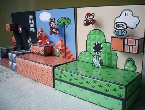 Nintendo Crafts, Amiibo Display, Super Mario Room, Mario Crafts, Papercraft Anime, Diy Video Game, Mario Room, Video Game Decor, Geek Decor