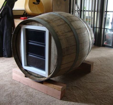 need info to seal old wine barrel for dog house use - by tomana @ LumberJocks.com ~ woodworking community Wine Barrel Dog House, Barrel Dog House, Barrel Dog Bed, Pallet Dog House, Whisky Barrel, Pet Ideas, Whiskey Barrel, Wine Barrel, Cat Stuff