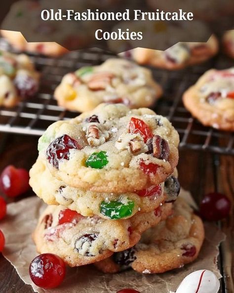 grandma's old recipes | Old-Fashioned Fruitcake Cookies | Facebook Fruitcake Cookies Recipe Candied Fruit, Fruit Cake Cookies Recipe, Best Fruitcake, Fruitcake Cookies, Candied Cherries, Chopped Dates, Candied Pineapple, Fruit Cake Cookies, Fruit Cake Christmas