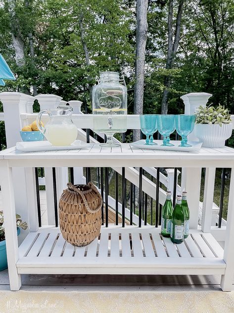 Our Favorite Ideas + Recipes for Outdoor Entertaining Free Floral Printables, Summer Deck, Sun Rooms, White Buffet, White Console Table, Galvanized Tub, Bright Color Schemes, Chocolate Wrappers, Cafe Lights