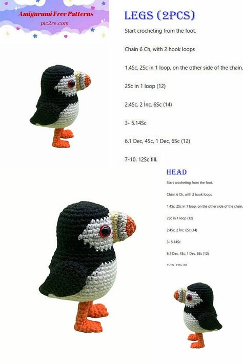 Free Amigurumi Francis the puffin Puffin Crochet Pattern, Puffin Crochet Pattern Free, Crochet Puffin, Fest Ideas, Atlantic Puffin, Tiny Toys, Polar Animals, Cat Amigurumi, Bunny And Bear