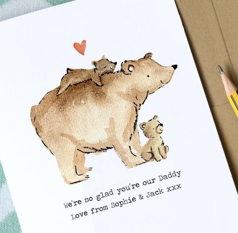 Dads Day Card, Birthday Dad Cards, Dad Day Card, Name Day Card, Bear Birthday Card, Father's Day Illustration, Birthday Card Dad, Birthday Card For Dad, Bear Watercolor