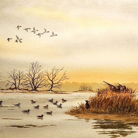 Waterfowl Art, Ducks And Geese, Hunting Painting, Hunting Pictures, Hunting Art, Waterfowl Hunting, Duck Art, River Painting, Boat Painting