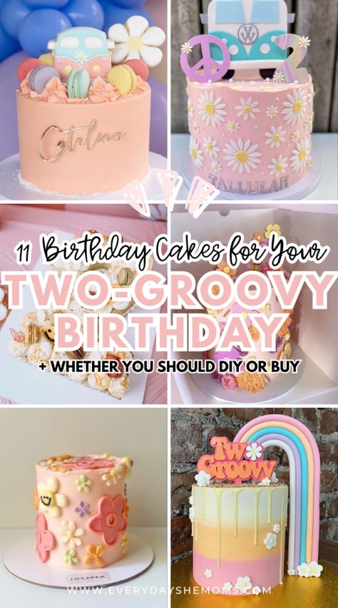 Two Groovy Birthday Cake Ideas, Groovy 1st Birthday Cake, Two Groovy Birthday Party Treats, Two Groovy Birthday Party Cake, Groovy Cake Ideas Birthday, Birthday Cake For Toddler Girl, Groovy Birthday Cakes, Two Groovy Cake Ideas, 5 Is A Vibe Birthday Cake