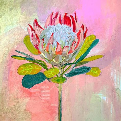 King Protea Drawing, Cathy Nichols, Flower Medicine, King Protea Flower, Colorful Flower Painting, Flower Pastel, Protea Art, Art Healing, Online Teacher