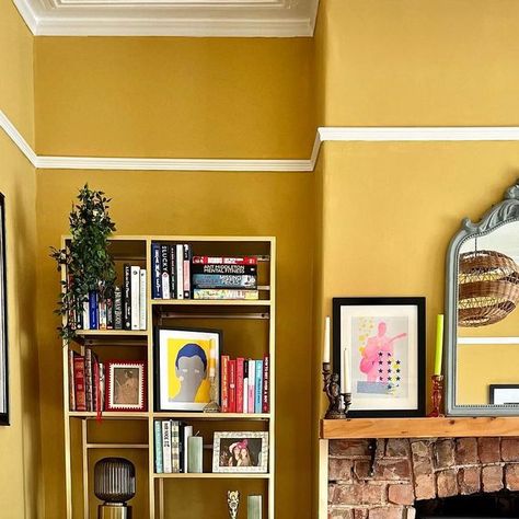 Corinne • Beach House Grove on Instagram: "And just like that we have a yellow living room! I used Farrow and Ball Sudbury Yellow for the walls ☀️ this room feels so much warmer now and when the sun shines it the walls glow 😍 #yellowlivingroom #farrowandball #sudburyyellow #yellowinterior" Sudbury Yellow Farrow And Ball, Yellow Interior, Yellow Living Room, And Just Like That, Big Girl Rooms, Wall Colors, Girl Room, Beach House, Bedroom