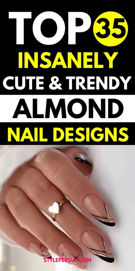 Almond-shaped nails are a popular and versatile nail design. Here are 35 cute almond nail designs and ideas that you might love: #nails #Cutenail #manicure #Naildesigns #nailideas Almond Shaped Nails Short, Almond Nails Ideas, Cute Almond Nails, Almond Nail Designs, Short Almond Nails, Almond Shape Nails, Almond Nails Designs, Almond Nail, Gel Designs