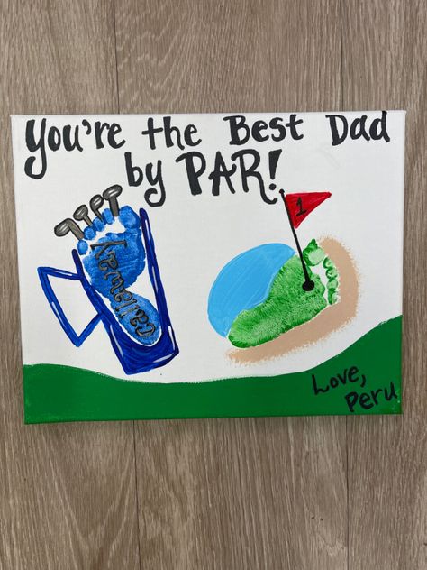 Golf Handprint Art, Golf Footprint Art Fathers Day Crafts, Sports Footprint Art, Cute Father’s Day Art, Best Dad By Par Footprint, Golf Footprint Art, Baby Father’s Day Art, Grandpa Footprint Craft, Footprint Handprint Father’s Day