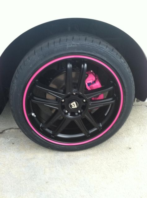 Nice pink and black wheels #CaliperPaint or #CaliperCovers? Which ... Pink Wheels, Pink Car Accessories, Pink Rims, Girly Car Accessories, Pink Truck, Girly Car, Foose, Rims For Cars, Cute Car Accessories