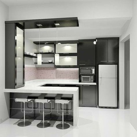 Kitchen designs Model Dapur, Simple Kitchen Remodel, Pelan Rumah, Simple Kitchen Design, Kitchen Design Color, Kitchen Layout Plans, Desain Pantry, Interior Design Kitchen Small, Modern Kitchen Cabinet Design