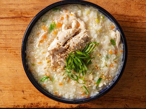 Juk Recipe, Chicken Rice Porridge, Rice Porridge Recipe, Koreansk Mad, Chicken Porridge, Serious Eats Recipes, Savory Rice, Korean Chicken, Korean Rice