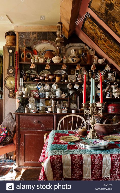 Old Wooden Dresser Displaying 18th Century Teabowls, Early Victorian Stock Photo, Royalty Free Image: 71578374 - Alamy Estilo Kitsch, Casa Retro, English Country Cottage, Barn Interior, Fairytale Cottage, English Decor, English Country Style, Wooden Dresser, Rustic Retreat