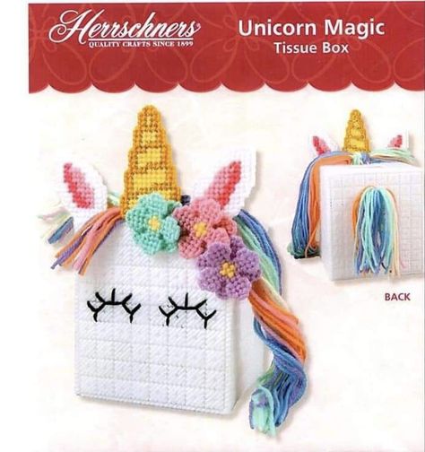 Unicorn Plastic Canvas Tissue Box Cover, Plastic Canvas Unicorn Tissue Box Cover Pattern, Unicorn Plastic Canvas, Angel Crochet Pattern Free, Kleenex Box Cover, Bday Gifts, Plastic Canvas Tissue Boxes, Fair Projects, Plastic Canvas Christmas