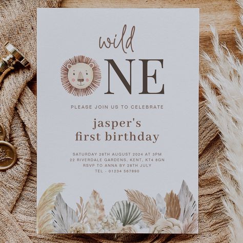 First Birthday Safari Theme, First Birthday Safari, Jungle Lion, Invitation Photo, Lions Photos, Safari Birthday, Safari Theme, Photo Invitations, Wild One