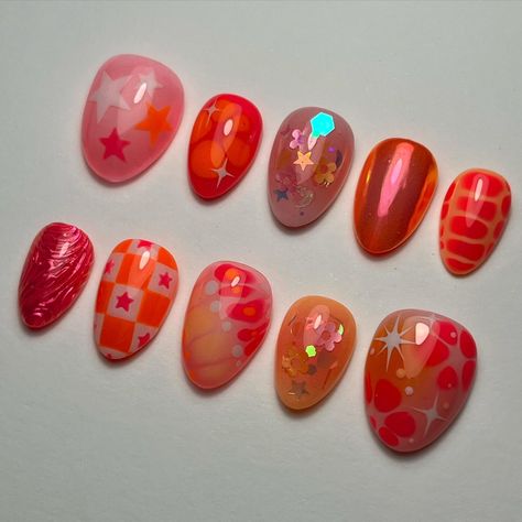 Almond Tips, Nail Art Orange, Blooming Gel, Gel Paint, Star Nails, Nails 2024, Nails Inspo, Gel Nail Art, Chrome Nails