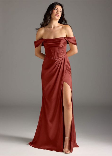 What do you think of the Azazie Lynden, come check them out! https://www.azazie.com/products/azazie-lynden-terracotta-sheath-off-the-shoulder-metallic-satin-floor-length-bridesmaid-dress/7394220 Terracotta Bridesmaid Dress, Terracotta Bridesmaid, Black Order, Champagne Gold, Color Style, Dusty Blue, Satin Dresses, Try On, Bridesmaid Dress