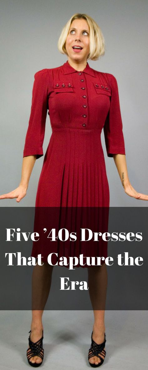 Five ’40s Dresses That Capture the Era How To Dress Like The 1940s, Vintage Holiday Outfit, 1940s Fashion Women Outfits Vintage 40s Style, 1940 Fashion Women 40s Style, 1940s Outfits For Women, 40s Inspired Outfits, 1940s Fashion Women Outfits, 40s Fashion 1940s Style, 1940 Fashion Women