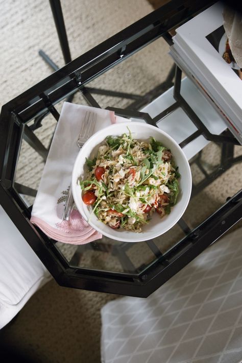 Warm Orzo + Arugula Salad Orzo Arugula Salad, Warm Orzo Salad, Orzo Arugula, The Food Nanny, Orzo Salad Recipes, How To Cook Orzo, Orzo Pasta Salad, Orzo Salad, Arugula Salad