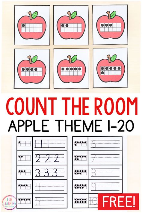 The kids are going to have lots of fun with this apple theme count the room activity. It's perfect for fall math centers in preschool and kindergarten! Apples Unit Kindergarten, Centers In Preschool, Apple Activities Kindergarten, Apple Math Centers, Math Apple Activities, Count The Room, Fall Math Centers, Number Magic, Apple Kindergarten