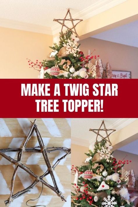 twig star tree topper Christmas Tree Topper Rustic, Rustic Tree Topper, Twig Stars, Diy Tree Topper, Homemade Christmas Tree, Diy Christmas Tree Topper, Tafel Decor, Christmas Tree Star, Star Tree