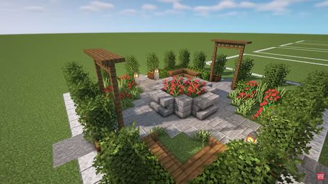 Minecraft Build Guide: The Most Beautiful Garden Layouts You Can Build Garden Minecraft Ideas, Garden In Minecraft, Minecraft Gardens, Minecraft Garden Ideas, Garden Minecraft, Minecraft Fountain, Build A Flower, Tall Potted Plants, Minecraft Garden