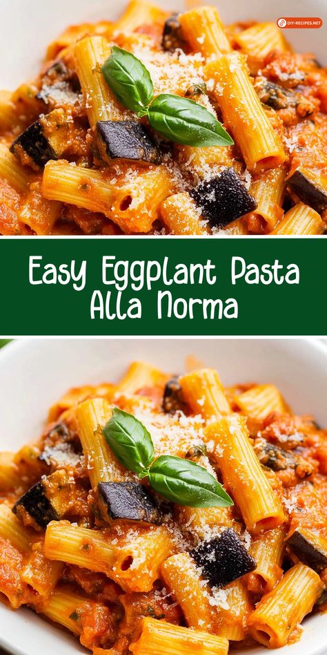 Cook up Easy Eggplant Pasta Alla Norma for a hearty, flavorful meal! Roasted eggplant, pasta, and a simple marinara sauce make this dish a winner. Pasta Eggplant Recipe, Eggplant Mushroom Pasta, Eggplant With Pasta Recipes, Eggplant Norma, Pasta With Eggplant Recipes, Pasta Norma Recipe, Eggplant Pasta Recipes, Pasta Eggplant, Pasta A La Norma