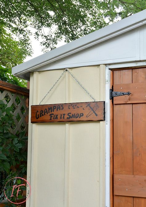 A fun reclaimed wood Honey-Do his or her handmade shed sign that is easy to make and perfect for the backyard garden shed, She shed, man cave, or garage by Interior Frugalista Golden Oak Wood Stain, Flat Roof Shed, Steel Double Doors, Cedar Shed, Shed Man Cave, Oak Wood Stain, Vinyl Sheds, Tuff Shed, Workshop Shed