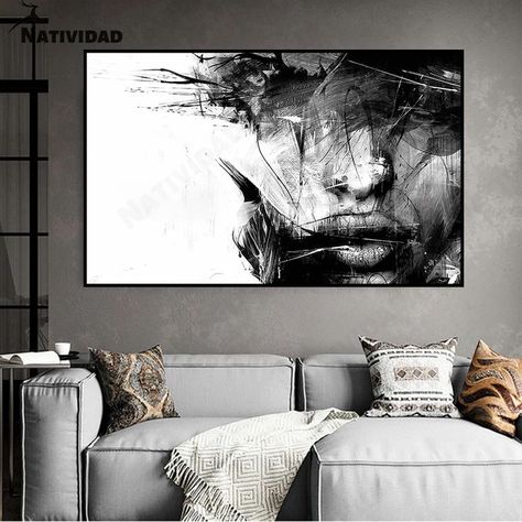 White Art Painting, Face Black And White, Black And White Line Art, Drawing Poster, White Line Art, Line Art Drawing, Abstract Face, Black And White Painting, Black And White Lines