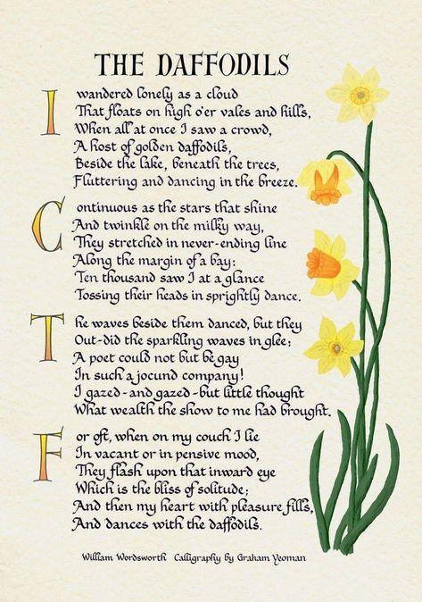 I Wandered Lonely As A Cloud, May Poem, Wordsworth Poems, May Poems, Daffodils Poem, William Wordsworth Poems, Poem Worksheet, Daffodils William Wordsworth, Poems By Famous Poets