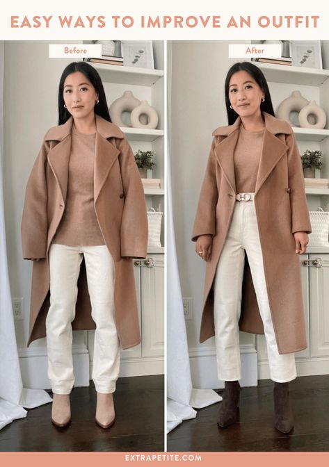 Cold Weather Outfits Petite, Winter Boston Outfit, Petite Wool Coat, Wool Coat Women Outfit, Winter Outfits For Petite Women, Camel Coat Outfit Winter Style, Winter Outfits Petite, Oversized Coat Outfit, Petite Winter Fashion