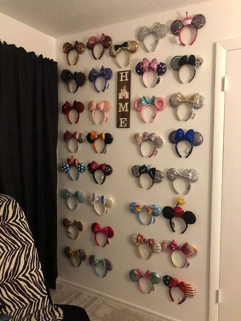 Your ears can be your wall accessory! I used push pins to hang them. I need to expand it because I can’t stop buying ears! Disney Decor, Because I Can, Mickey Mouse Ears, Wall Accessories, Push Pins, Decorating Ideas, I Can, Holiday Decor, Canning