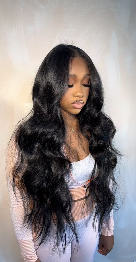 Wrapped Ponytail Black Women, Black Straight Hair Black Women, Middle Part Jet Black Sew In, Met Gala Hairstyles Black Women, Curled Hairstyles For Black Women, Hair Ideas Weave, Wavy Hairstyles Black Women, Professional Hairstyles For Black Women, Cute Hairstyles Black Women