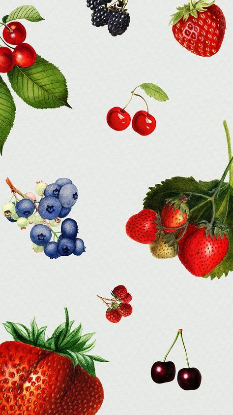 Hand drawn mixed berries on a gray background illustration | premium image by rawpixel.com / nap Cherry Iphone Wallpaper, Mobile Wallpaper Iphone, Cute Summer Wallpapers, Fruit Wallpaper, Hand Images, Wallpaper Iphone Wallpaper, Iphone Wallpaper Photos, Leaf Background, Mixed Berries